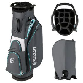14-Way Golf Cart Bag - 6 Zippered Pockets+Cooler Pocket, Waterproof Zippers, Gray+Blue