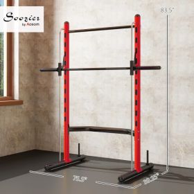 Soozier Squat Rack With Pull Up Bar And Barbell Bar Adjustable Bench Press Multi-Function Weight Lifting Half Rack Red